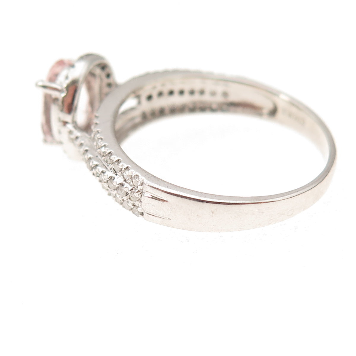 Lotus 925 Sterling Silver Real Diamond & Morganite Ring Size 10