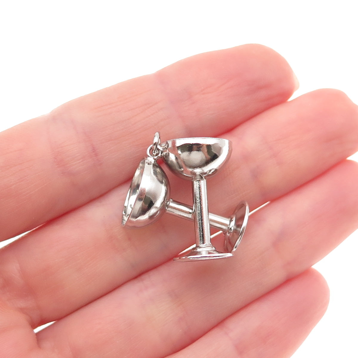Art's Elegance 925 Sterling Vintage Crossed Champagne Glasses 3D Charm Pendant