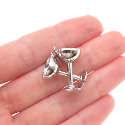 Art's Elegance 925 Sterling Vintage Crossed Champagne Glasses 3D Charm Pendant
