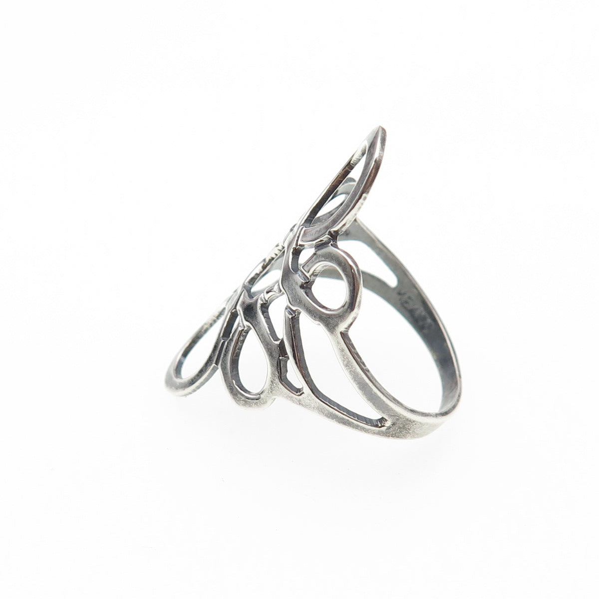 925 Sterling Silver Vintage Mexico Modernist Swirl Flower Oxidized Ring Size 7