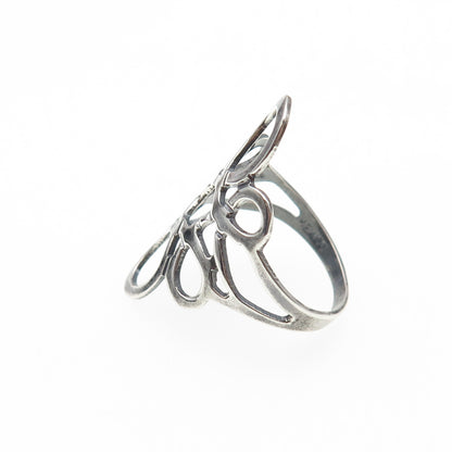925 Sterling Silver Vintage Mexico Modernist Swirl Flower Oxidized Ring Size 7