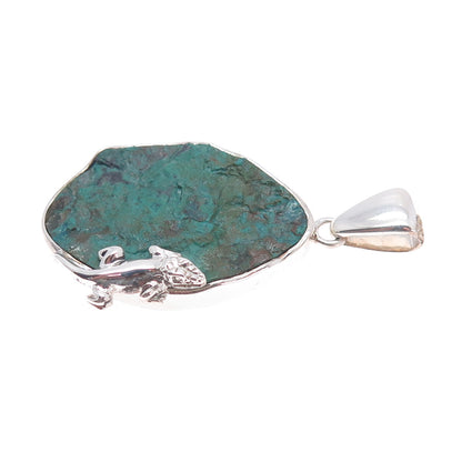 925 Sterling Silver Vintage Real Royston Turquoise Lizard Pendant