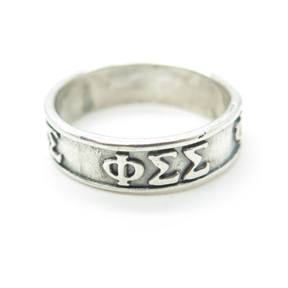 925 Sterling Silver Vintage Phi Sigma Sigma Band Ring Size 5.25