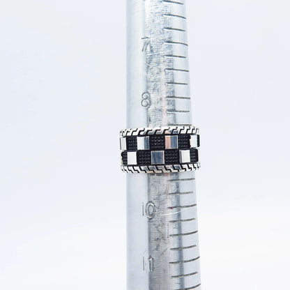 925 Sterling Silver Vintage Chessboard Band Ring Size 8.5
