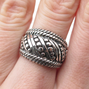 925 Sterling Silver Vintage Modernist Dotted Oxidized Ring Size 6.25