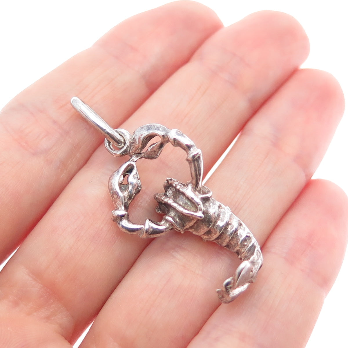925 Sterling Silver Vintage Enamel Lobster Oxidized Charm Pendant