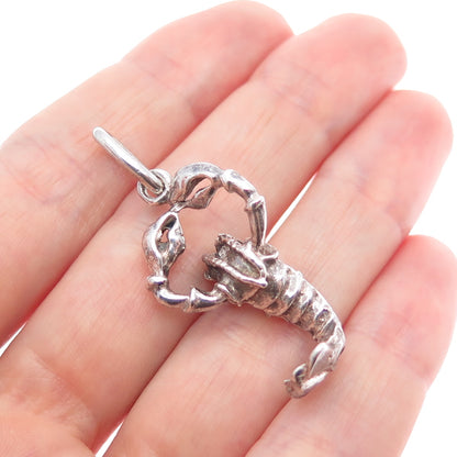 925 Sterling Silver Vintage Enamel Lobster Oxidized Charm Pendant