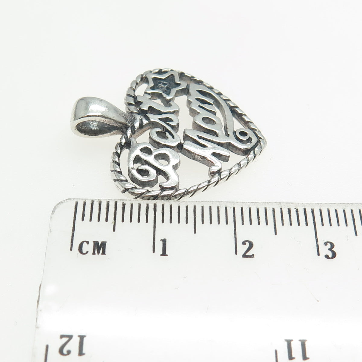 925 Sterling Silver Vintage "Best Mom" Heart Pendant