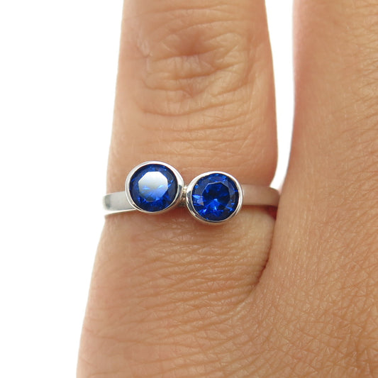 925 Sterling Silver Round-Cut Lab-Created Blue Sapphire Ring Size 5