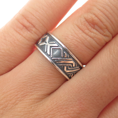 925 Sterling Silver Vintage X Link Oxidized Band Ring Size 6.75