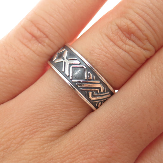 925 Sterling Silver Vintage X Link Oxidized Band Ring Size 6.75