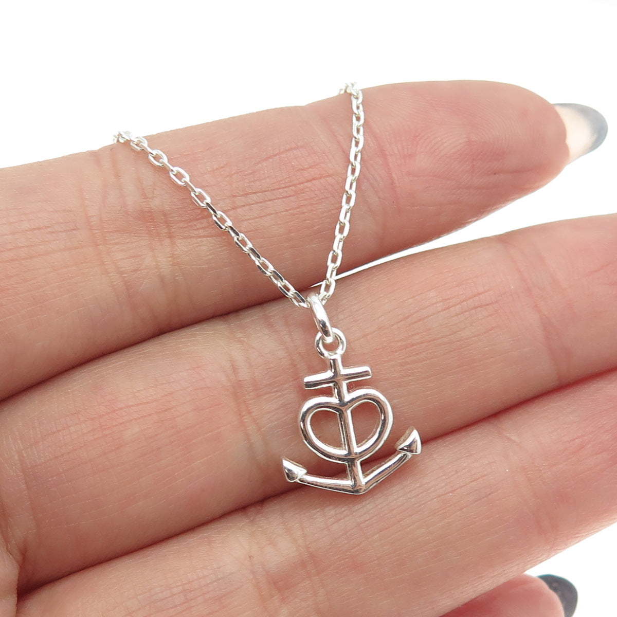 925 Sterling Silver Faith Hope Charity Heart Anchor Cable Chain Necklace 16-18"