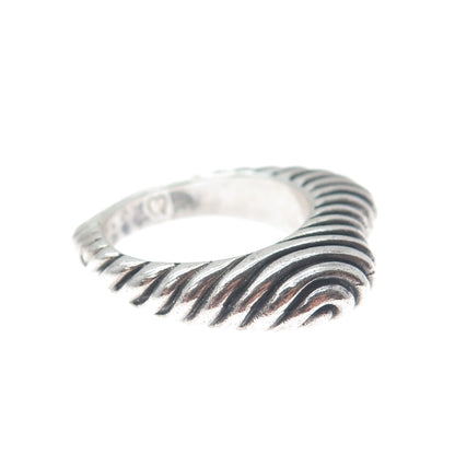 925 Sterling Silver Vintage Modernist Ribbed Heart Oxidized Ring Size 6