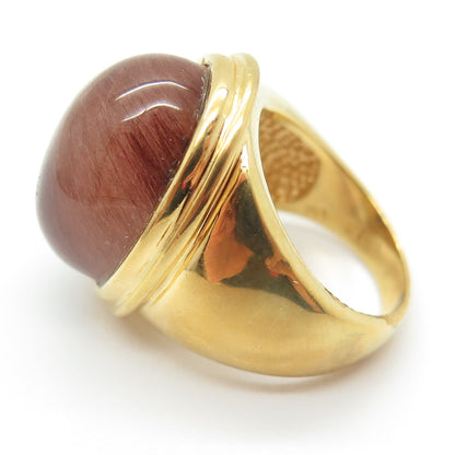 BADAVICI 925 Sterling Silver Gold Plated Real Rutilated Quartz Ring Size 7