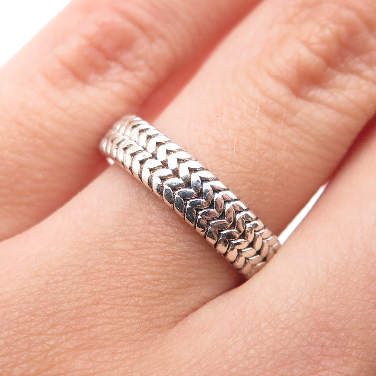 925 Sterling Silver Vintage Wheat Link Band Ring Size 6