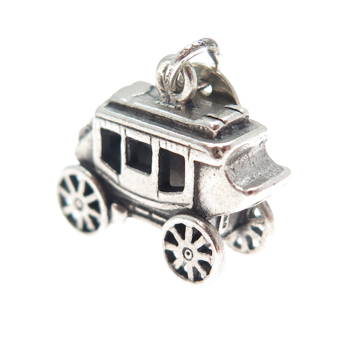 925 Sterling Silver Vintage Carriage Park City Utah Oxidized Mini 3D Pendant