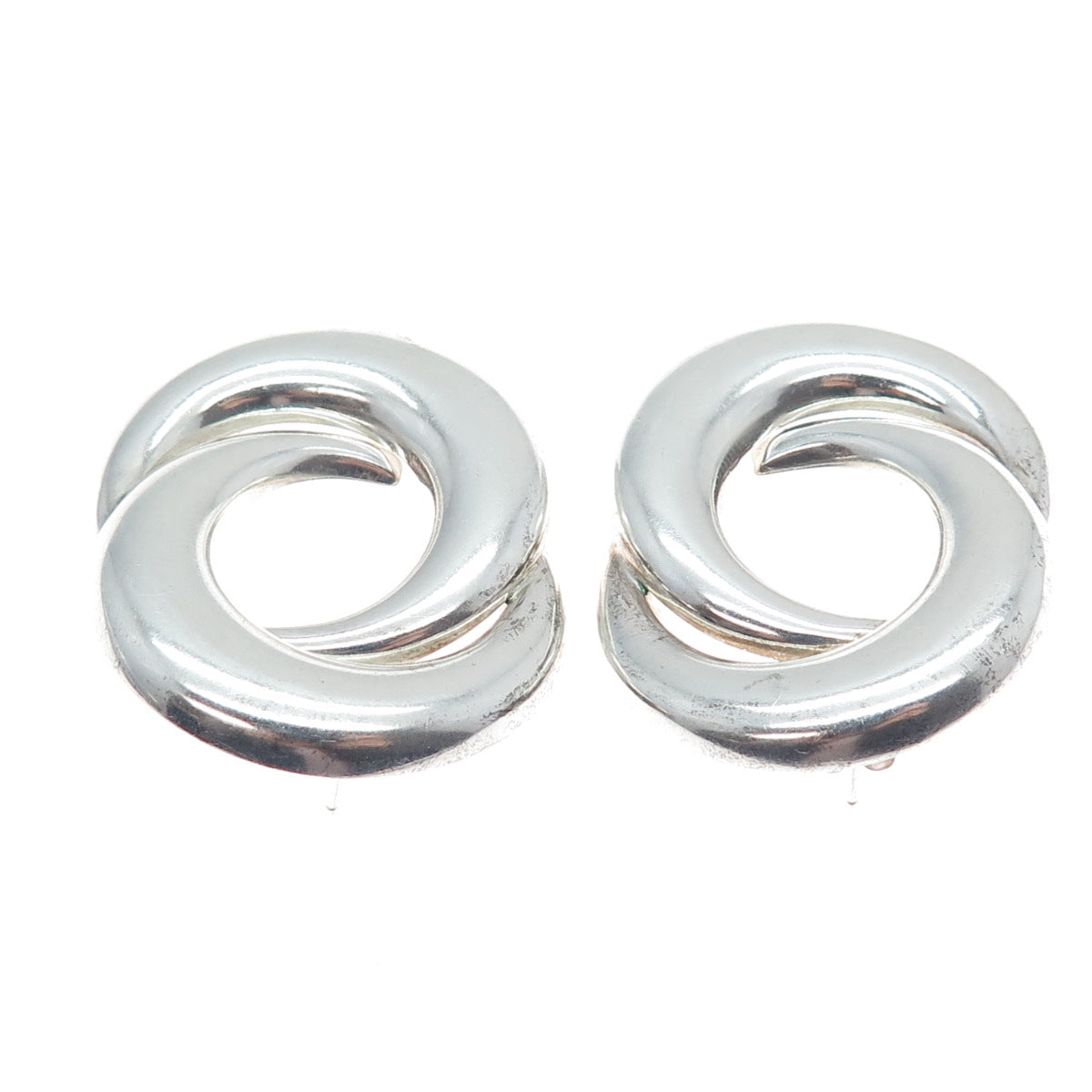 925 Sterling Silver Vintage Mexico Modernist Crescent Yin Yang Earrings