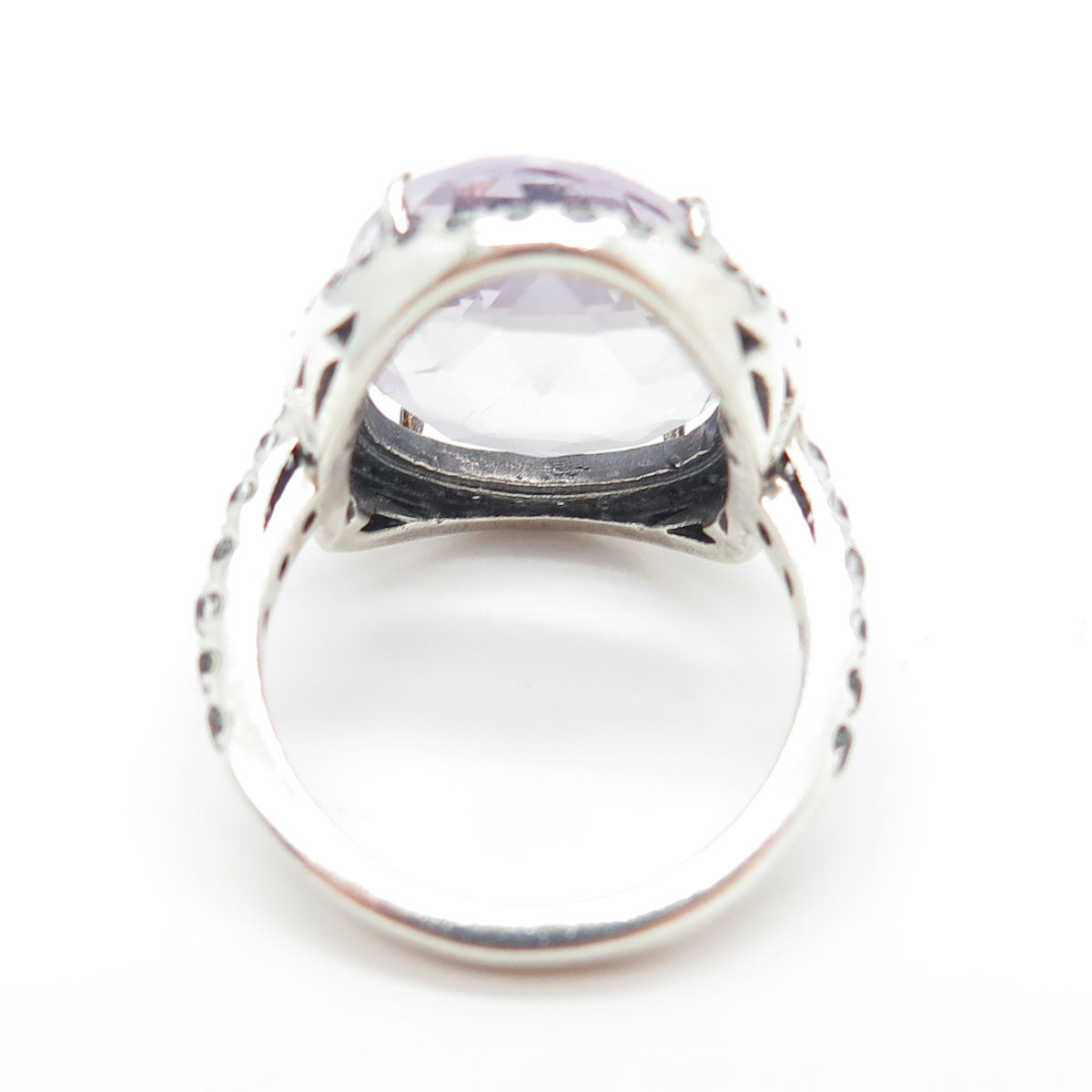 925 Sterling Silver Real White Topaz & Amethyst Gemstone Ring Size 8.25