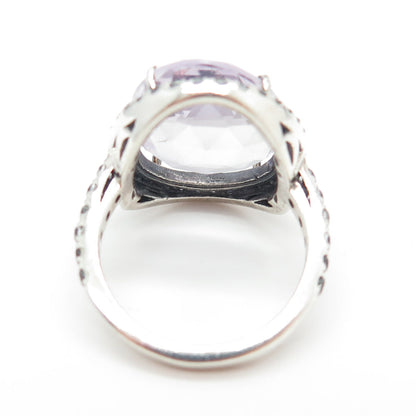 925 Sterling Silver Real White Topaz & Amethyst Gemstone Ring Size 8.25