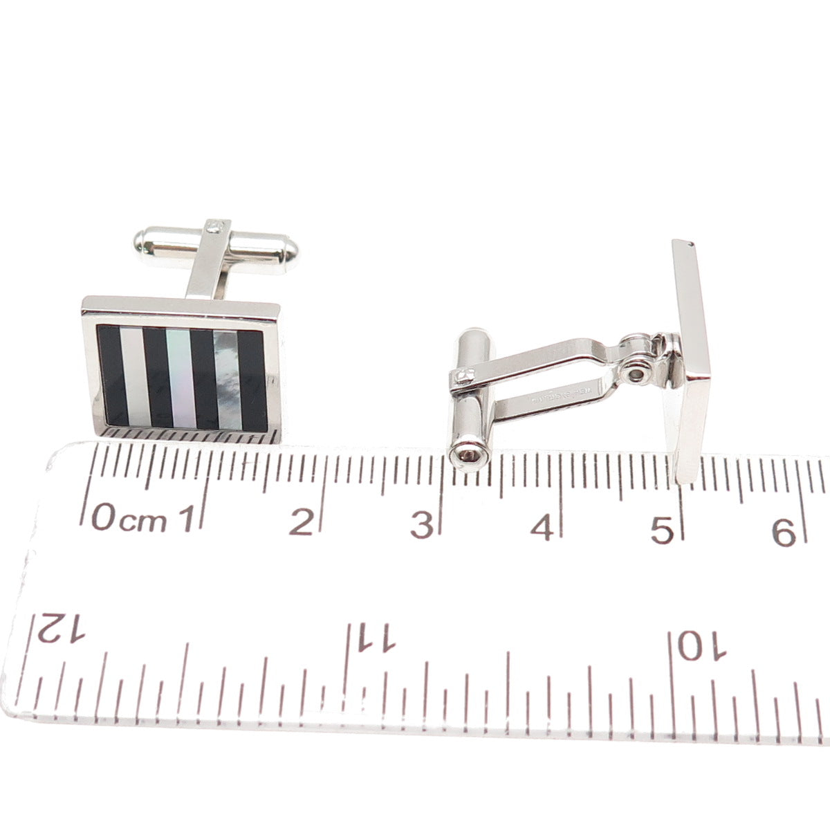 WEH Walter E Hayward 925 Sterling Silver Vintage Real MOP & Black Onyx Cufflinks