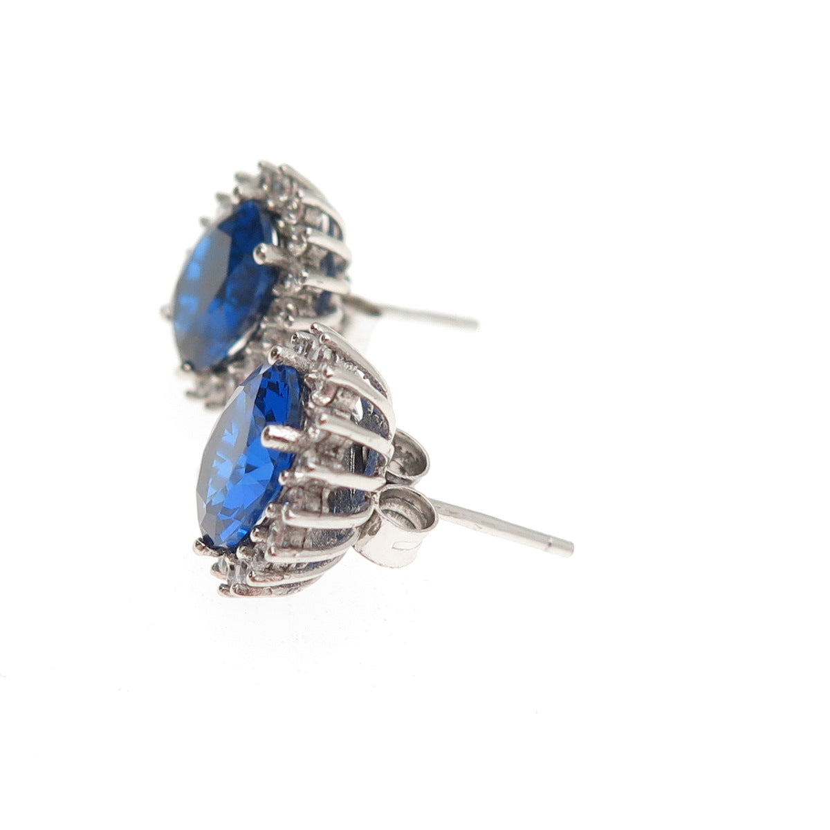 925 Sterling Silver Oval-Cut Blue & Round-Cut White C Z Stud Earrings