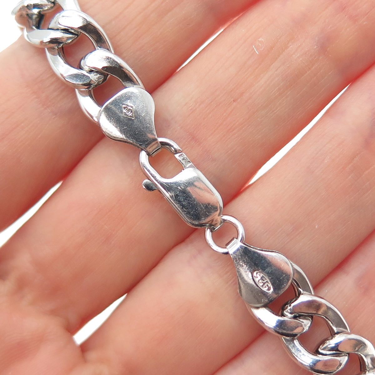 925 Sterling Silver Vintage Italy Curb Link Bracelet 8.75"