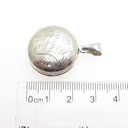 925 Sterling Silver Vintage Engraved Round Locket Pendant