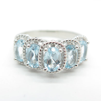 925 Sterling Silver Real Oval-Cut Blue Topaz Ring Size 7