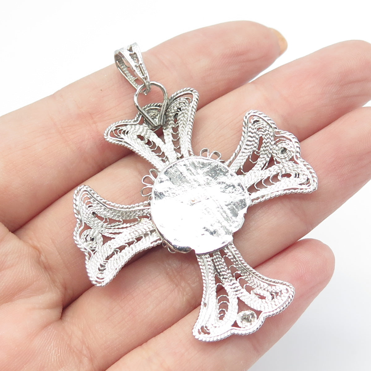 950 Silver Vintage Filigree Large Cross Pendant