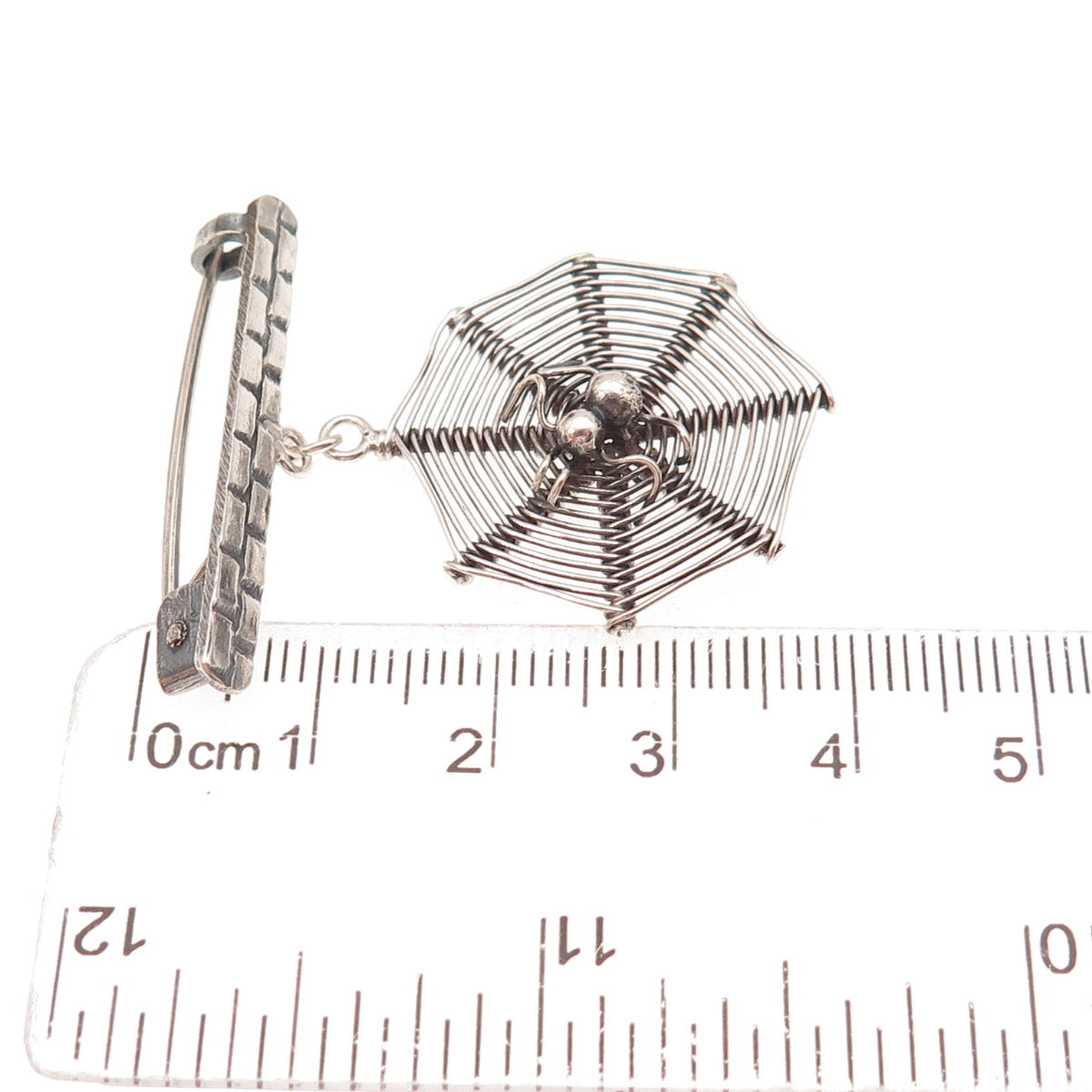 925 Sterling Silver Vintage Modernist Spider Web Oxidized Pin Brooch