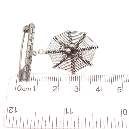 925 Sterling Silver Vintage Modernist Spider Web Oxidized Pin Brooch