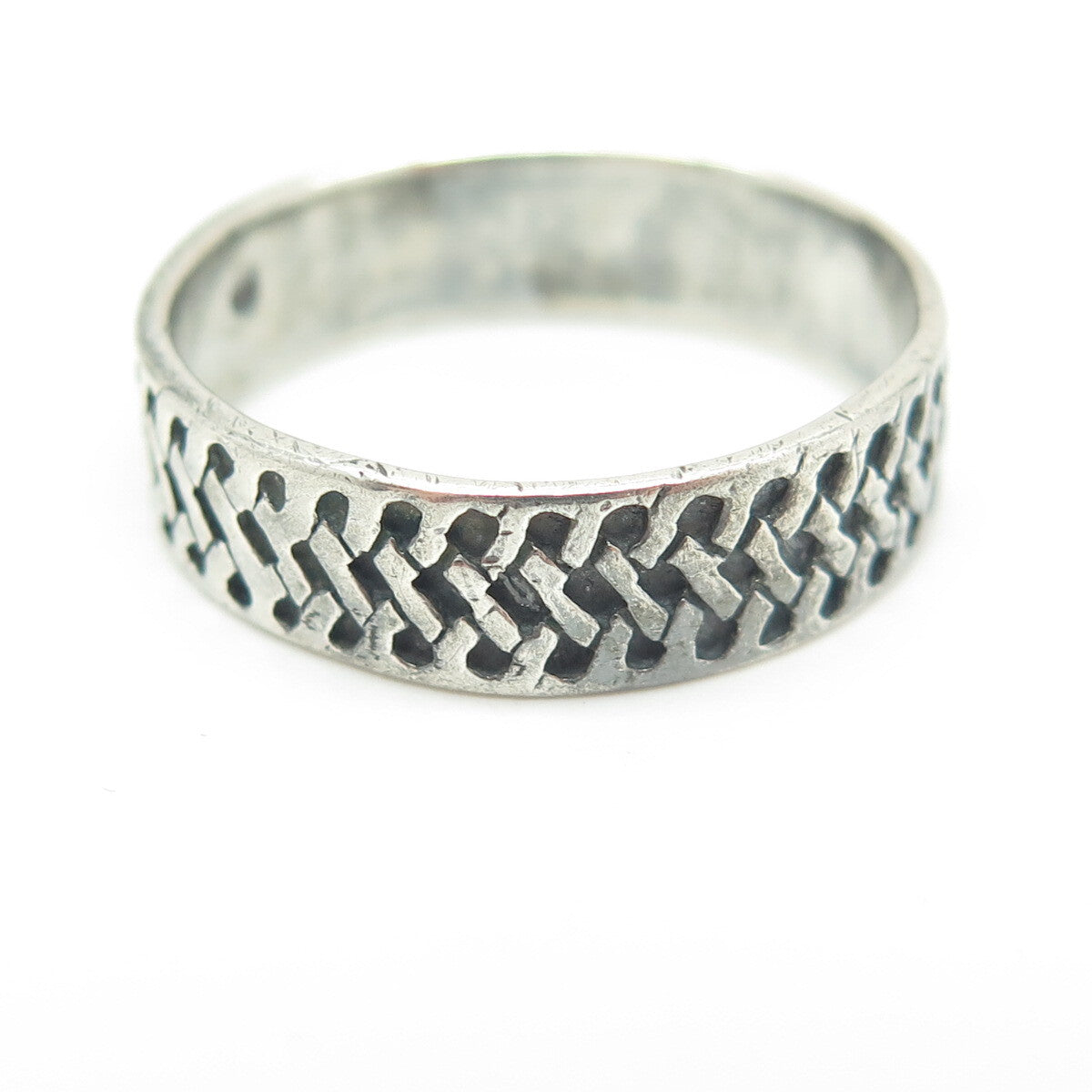 925 Sterling Silver Vintage Woven Band Oxidized Ring Size 12.75