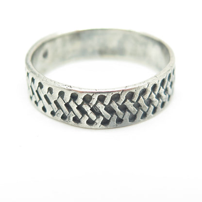 925 Sterling Silver Vintage Woven Band Oxidized Ring Size 12.75