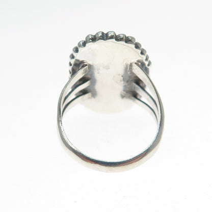 Old Pawn Sterling Silver Vintage Mother-of-Pearl Beaded Oxidized Ring Size 6.25