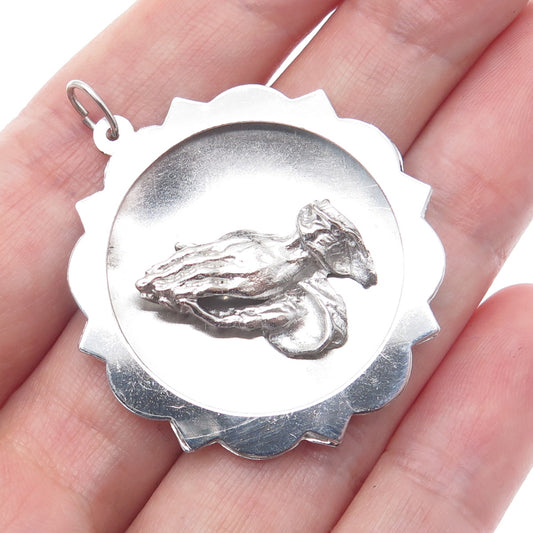 925 Sterling Silver Vintage Hands In Prayer Religious Pendant