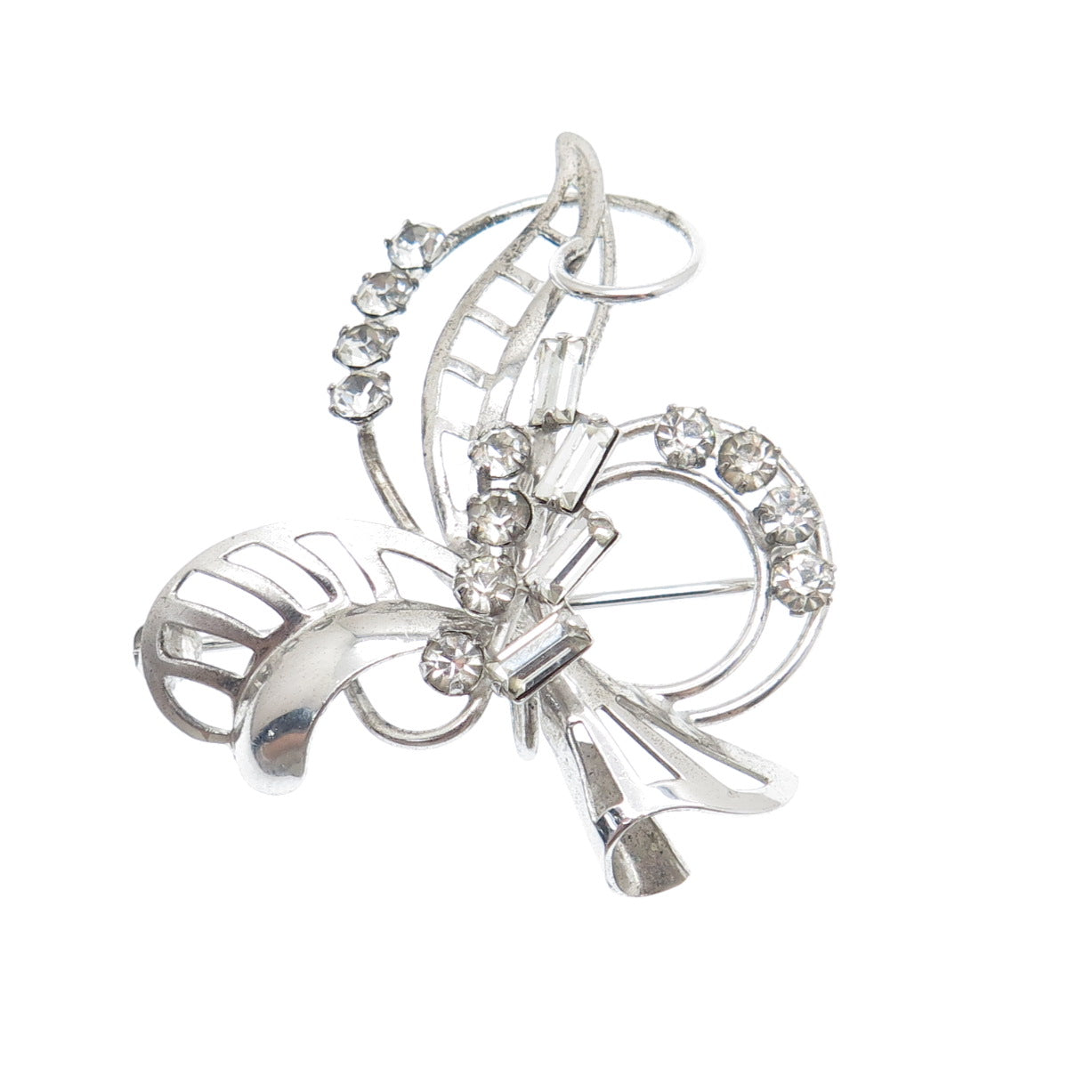 CARL ART 925 Sterling Silver Antique Art Deco Rhinestone Floral Pin Brooch