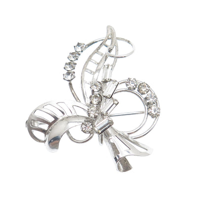 CARL ART 925 Sterling Silver Antique Art Deco Rhinestone Floral Pin Brooch