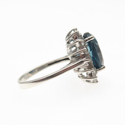 925 Sterling Silver Real London Blue & White Topaz Ring Size 6.5