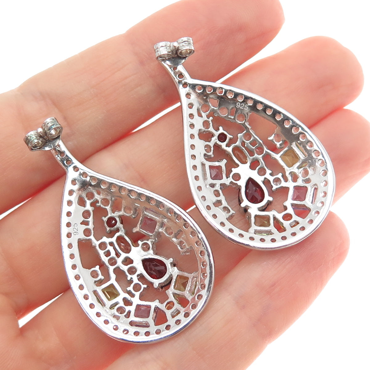 925 Sterling Silver Real White Topaz Peridot Amethyst Garnet & Citrine Earrings