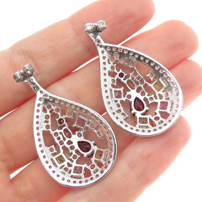 925 Sterling Silver Real White Topaz Peridot Amethyst Garnet & Citrine Earrings