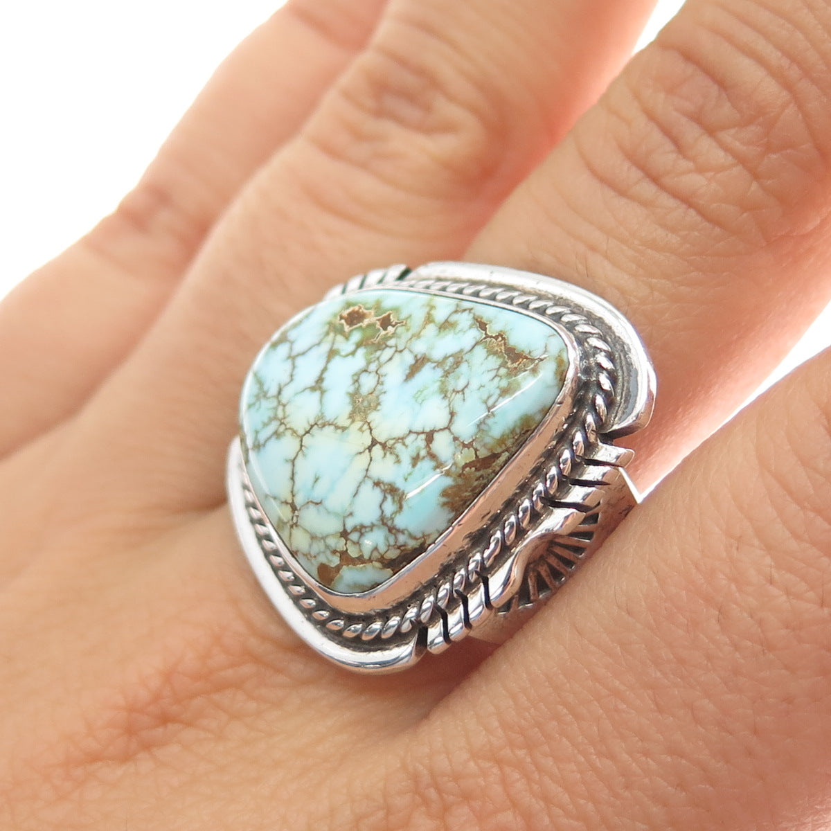 Pete Sanchez Isleta Old Pawn Sterling Silver Vintage Turquoise Ring Size 12.25