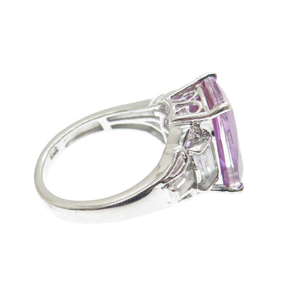 CHUCK CLEMENCY 925 Sterling Silver White Topaz & Amethyst Gem Ring Size 8.25