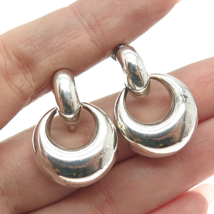 925 Sterling Silver Vintage Modernist Door Knocker Crescent Screw Back Earrings