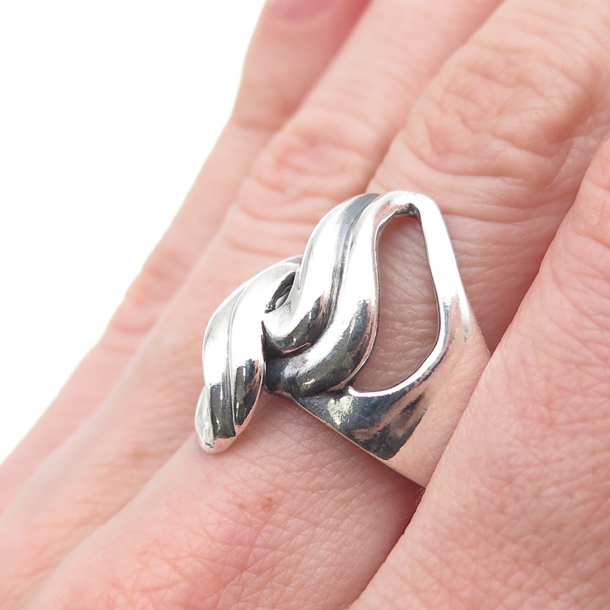 CHAPAL ZENRAY 925 Sterling Silver Vintage Modernist Bypass Oxidized Ring Size 8