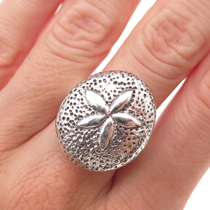 925 Sterling Silver Vintage Italy Sand Dollar Oxidized Ring Size 8.5