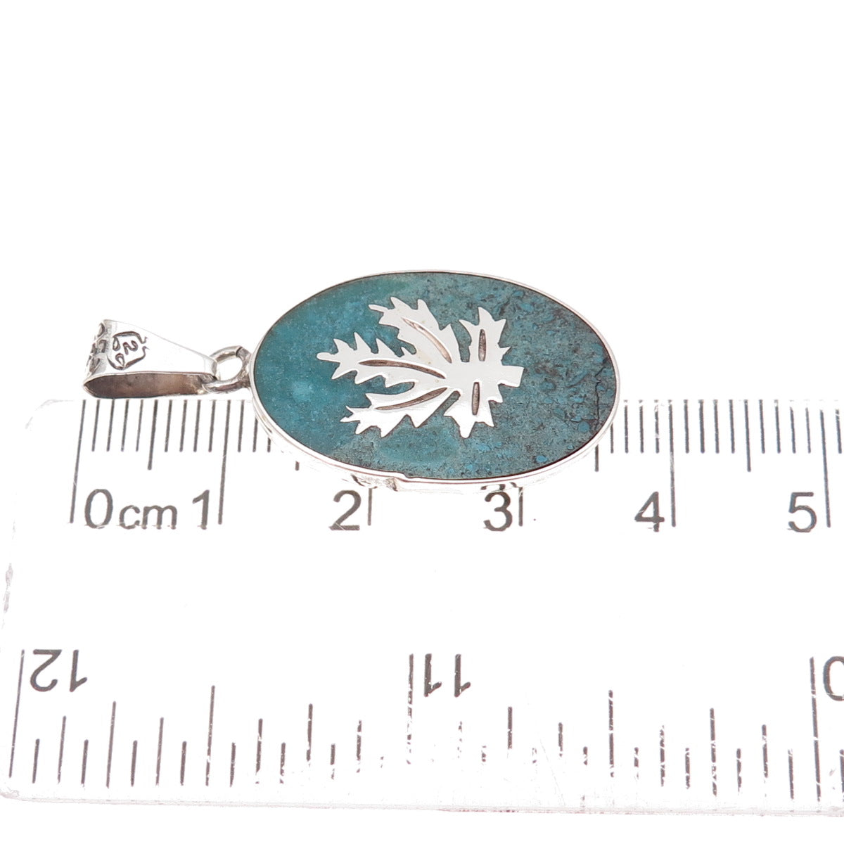 925 Sterling Silver Vintage Mexico Real Turquoise Inlay Cannabis Leaf Pendant