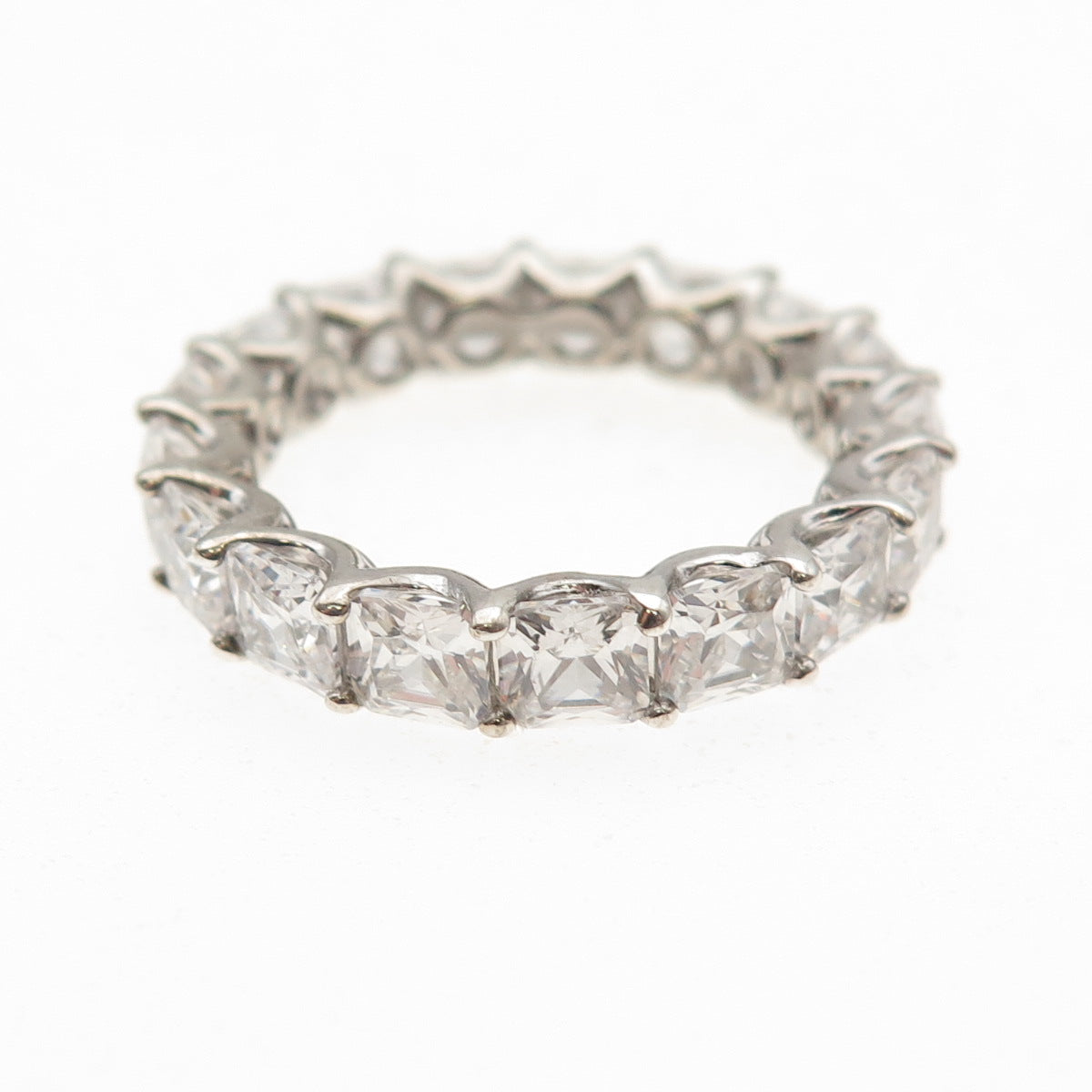 925 Sterling Silver Princess-Cut C Z Eternity Band Ring Size 7.5