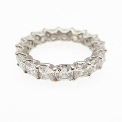 925 Sterling Silver Princess-Cut C Z Eternity Band Ring Size 7.5