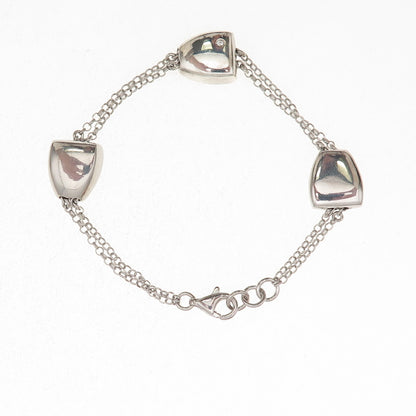 925 Sterling Silver C Z Modernist Station 2-Row Rolo Link Bracelet 6.75"