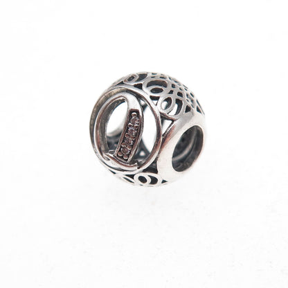 Pandora 925 Sterling Silver C Z Letter Q Slide Bead Charm